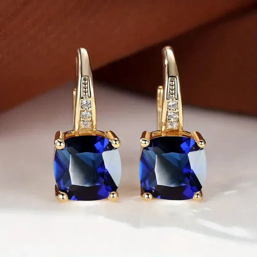 Gold Hoop Earrings with Coloured Stones