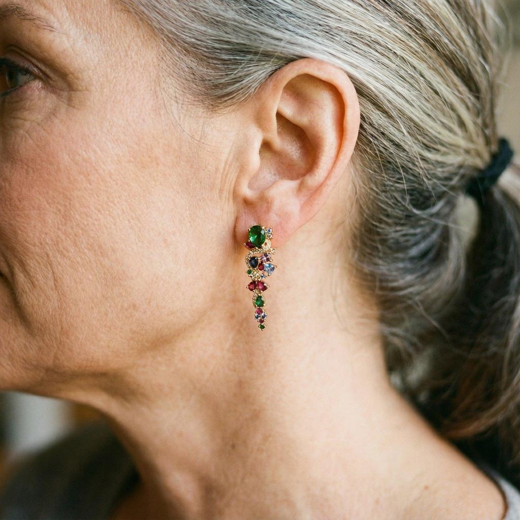 Gold Earrings with Colourful Zirconia