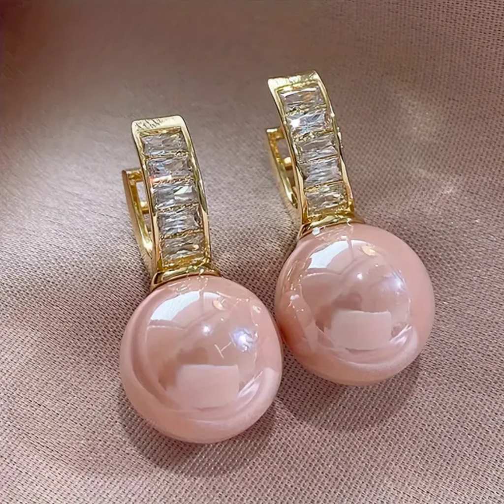 Earrings with Pink Pearl and Zirconia in Gold