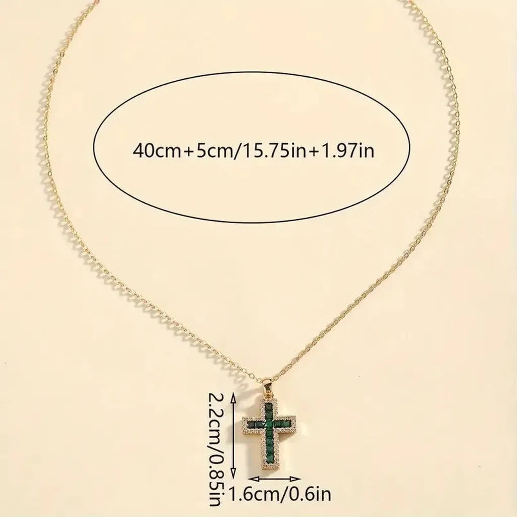 Gold Necklace with Emerald Green Cross