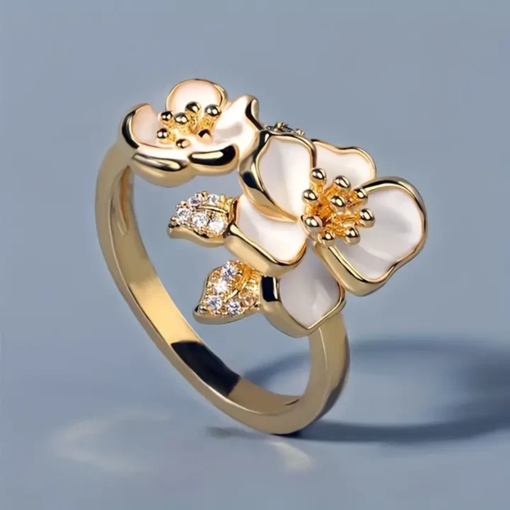 Gold Ring with White Flower
