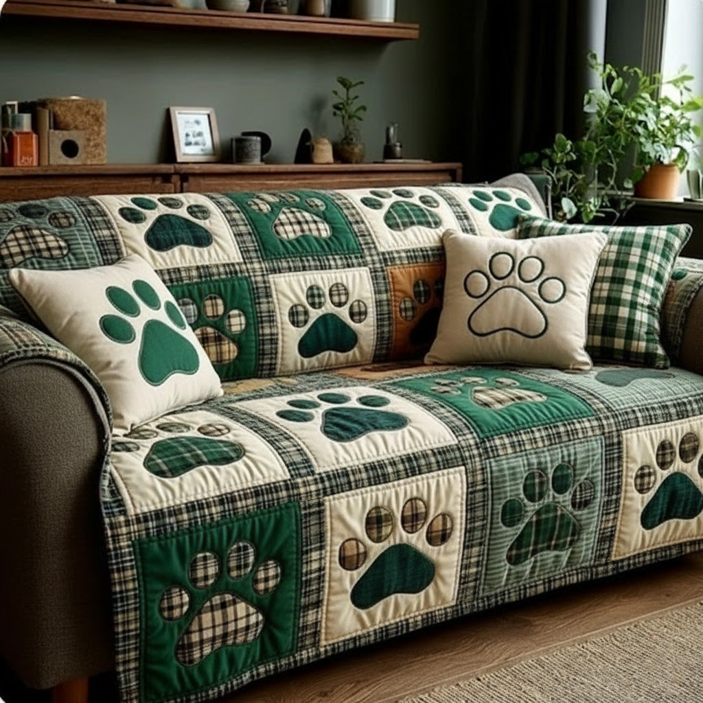 Quilted Sofa Cover with Paw Prints