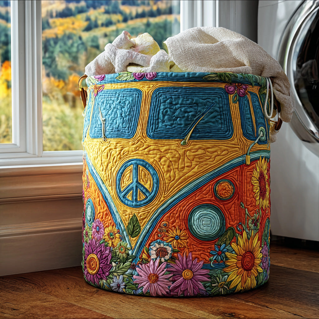 Quilted Laundry Basket in Colourful Hippie Style