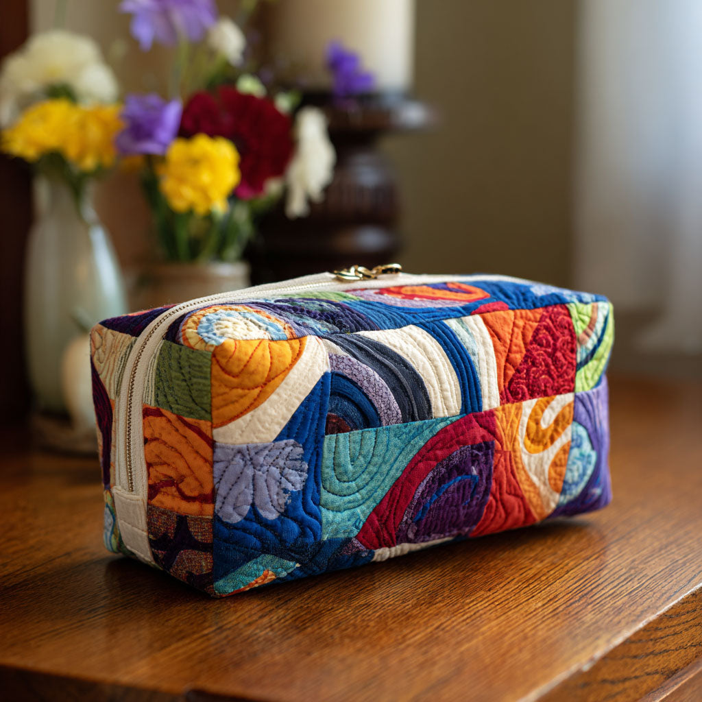 Quilted Makeup Bag with Retro Waves