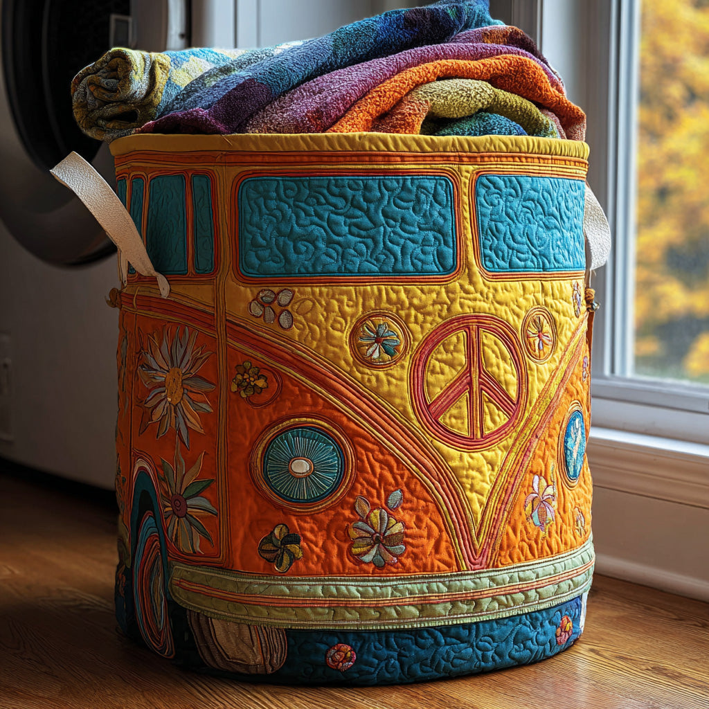 Quilted Laundry Basket in Colourful Hippie Style