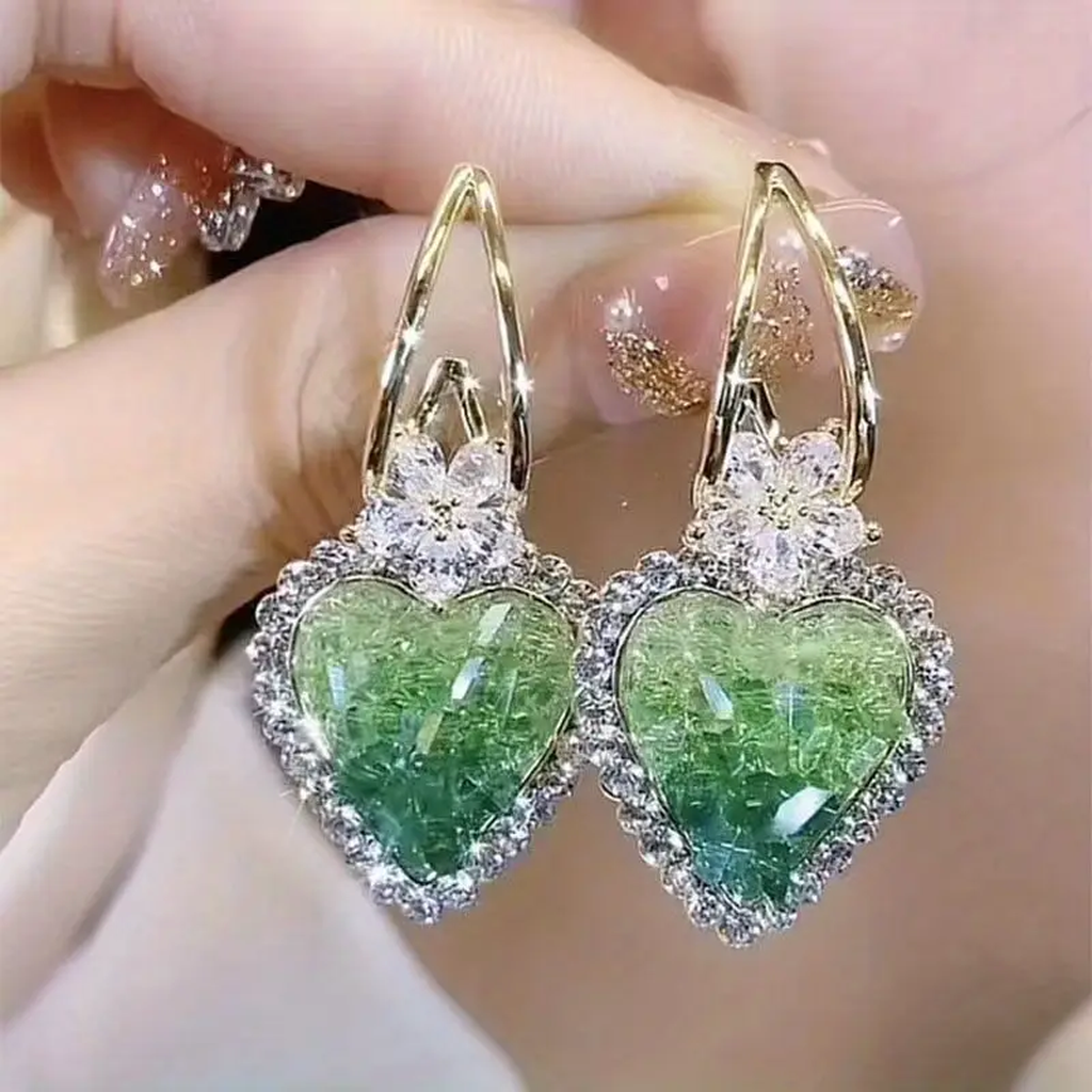 Green Shiny Heart-Shaped Earrings
