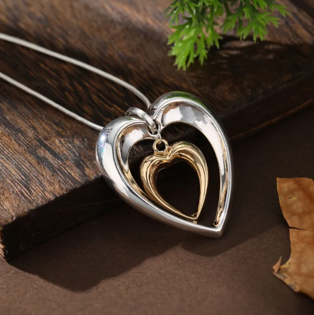 Two-Tone Necklace with Heart Pendant