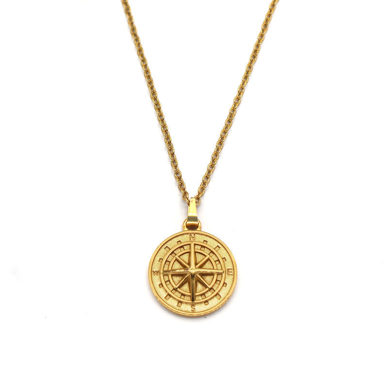 Necklace with Compass Pendant | Gold