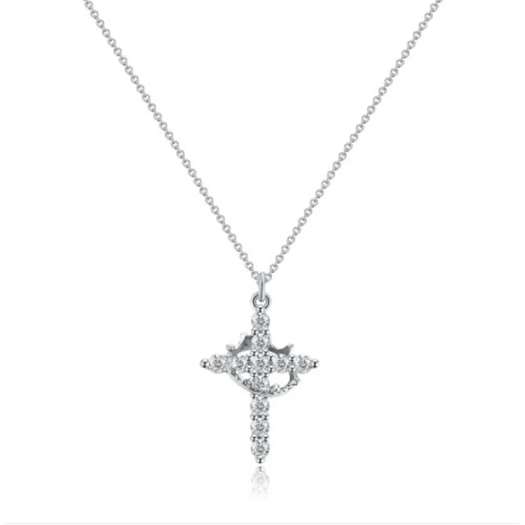 Necklace with Cross and Crown with Zirconia