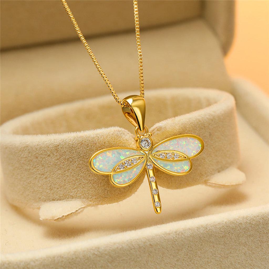 Necklace with Dragonfly in Gold with Opal