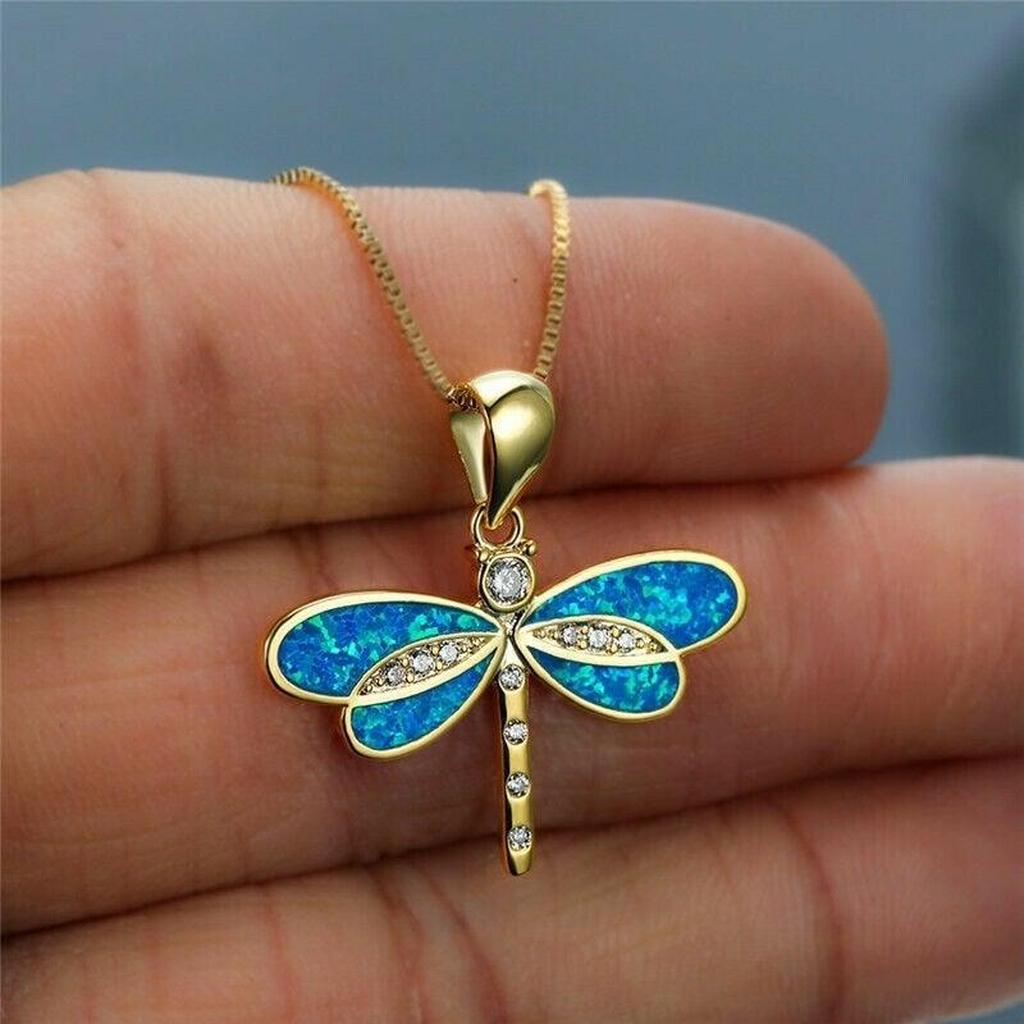 Necklace with Dragonfly in Gold with Opal
