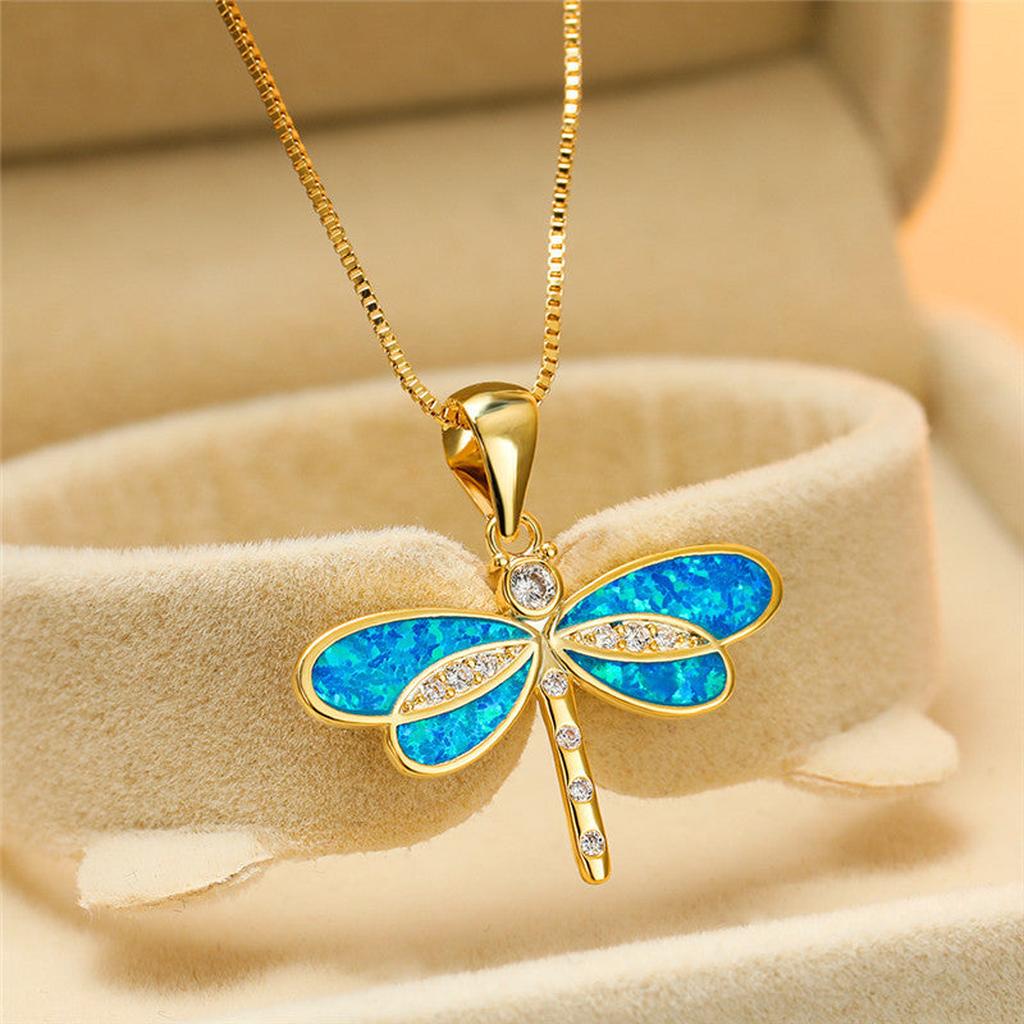 Necklace with Dragonfly in Gold with Opal