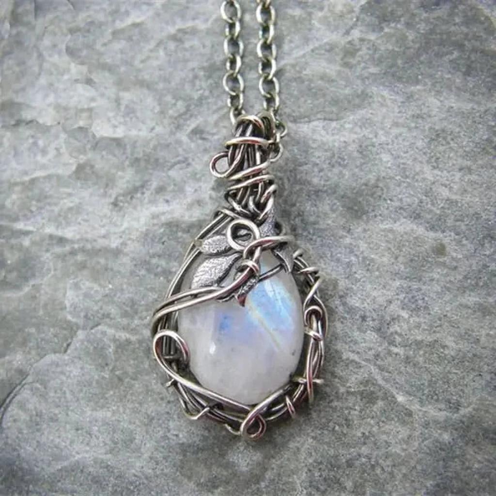 Necklace with Moon Pendant in Wire