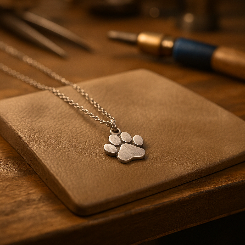 Necklace with Paw in White Gold in Stainless Steel
