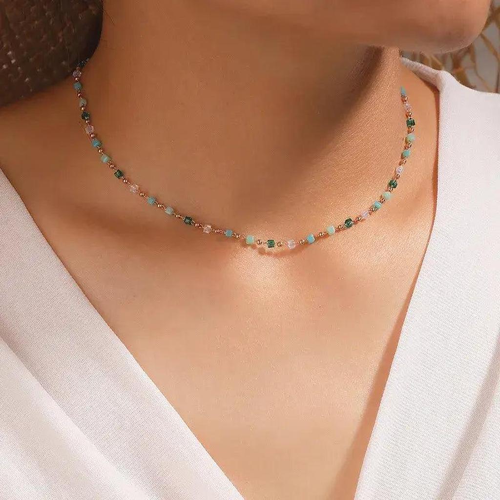 Necklace with Colourful Stones, Gold-Plated