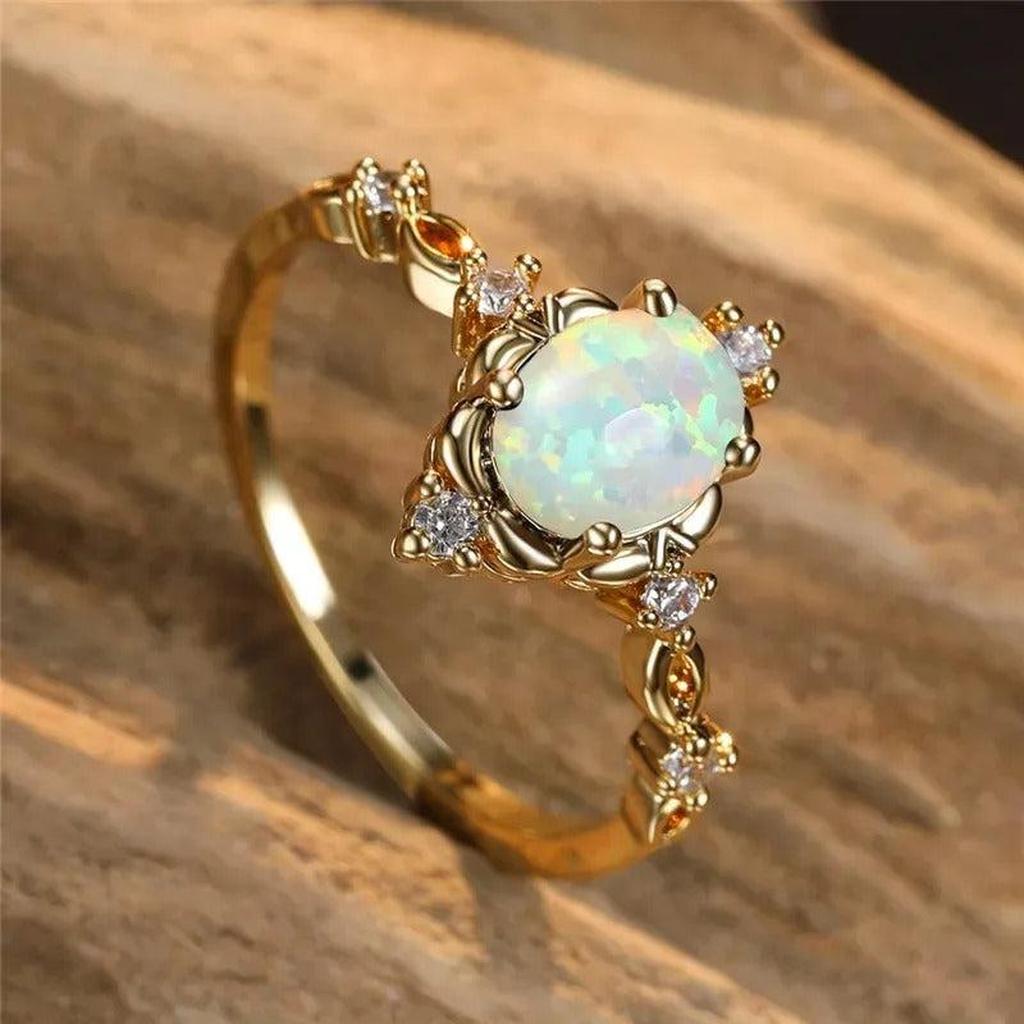 Ring with Gold-Shimmering Opal