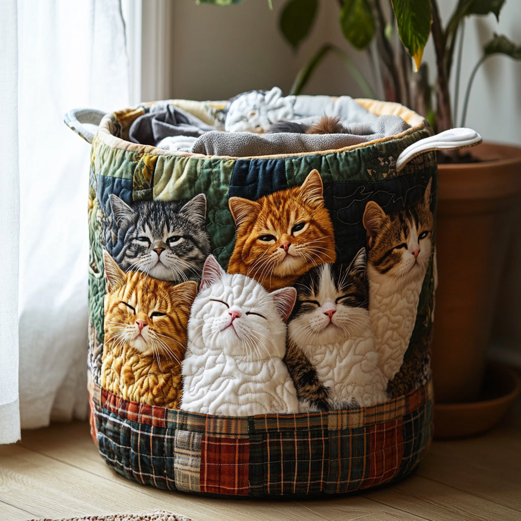 Quilted Laundry Basket with Cats
