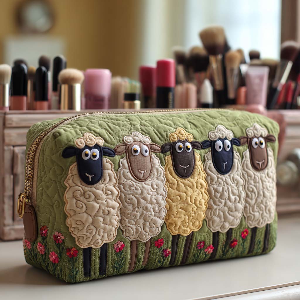 Quilted Makeup Bag with Happy Flock