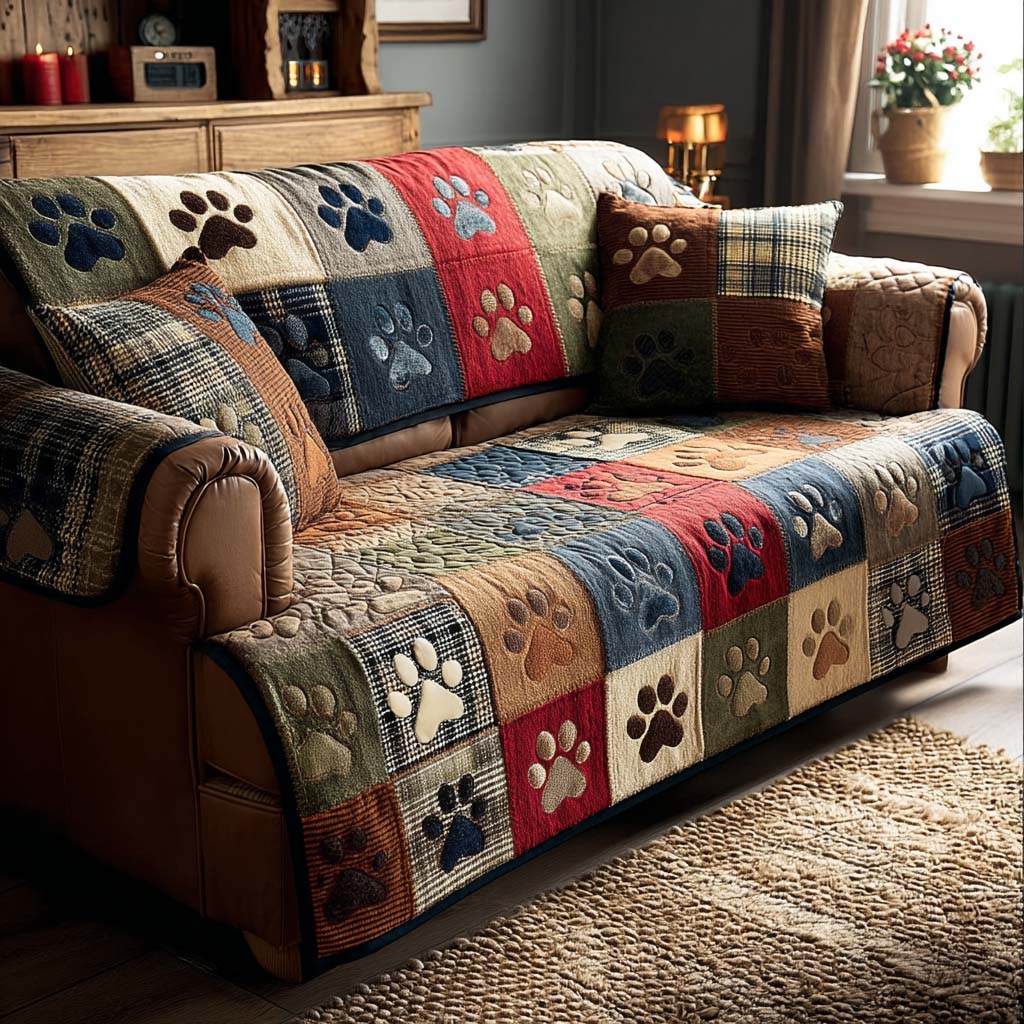 Quilted Sofa Cover – Quilted Sofa Cover with Paw Prints