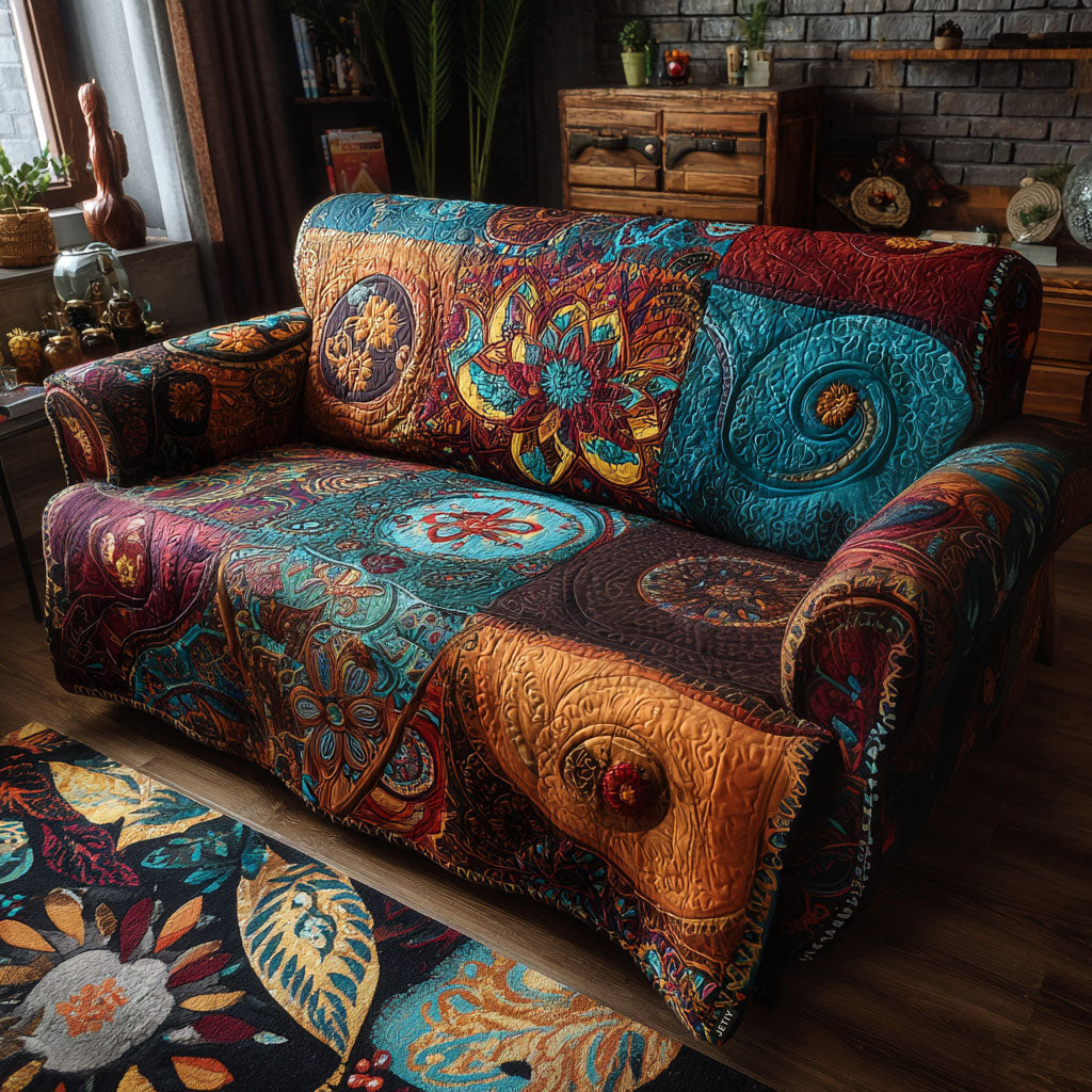 Quilted Sofa Cover with Harmonious Blossom
