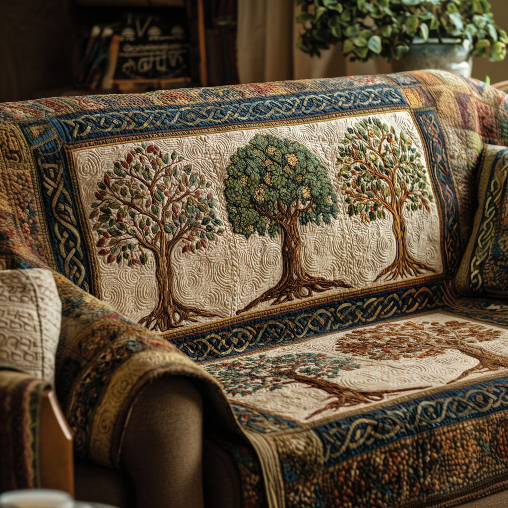 Quilted Sofa Cover with Tree of Life