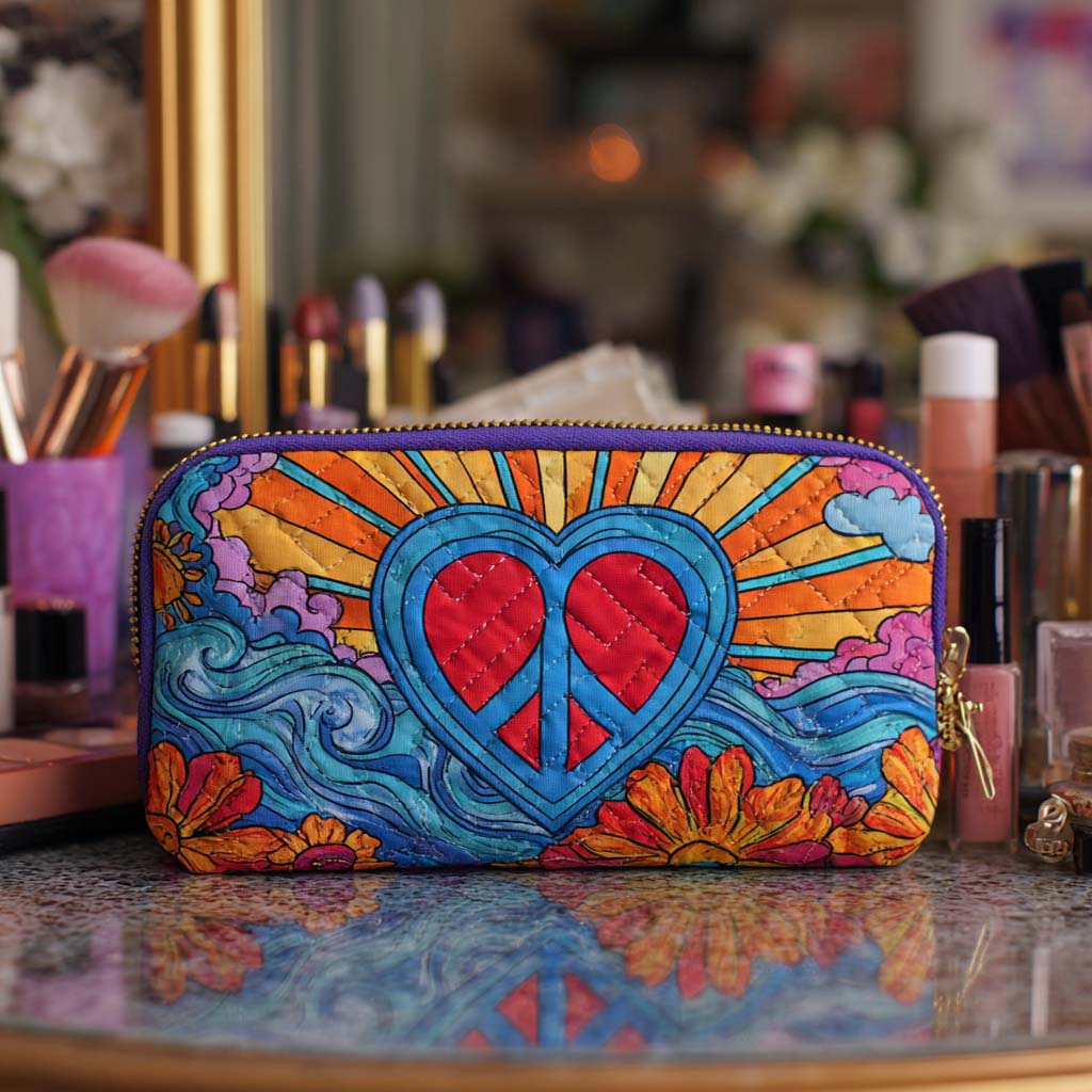 Quilted Makeup Bag with Peace Symbol