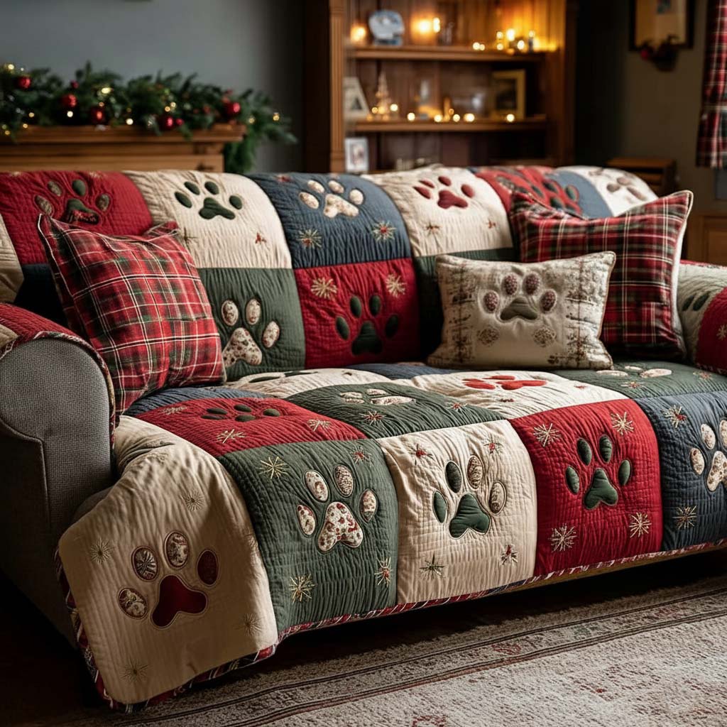 Quilted Sofa Cover – Quilted Sofa Cover with Paw Prints