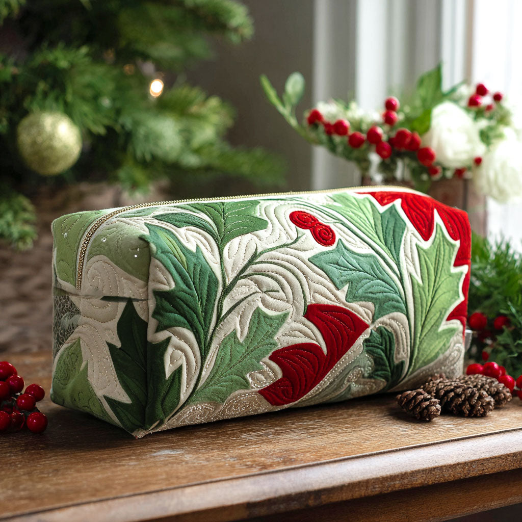 Quilted Makeup Bag with Blooming Holly