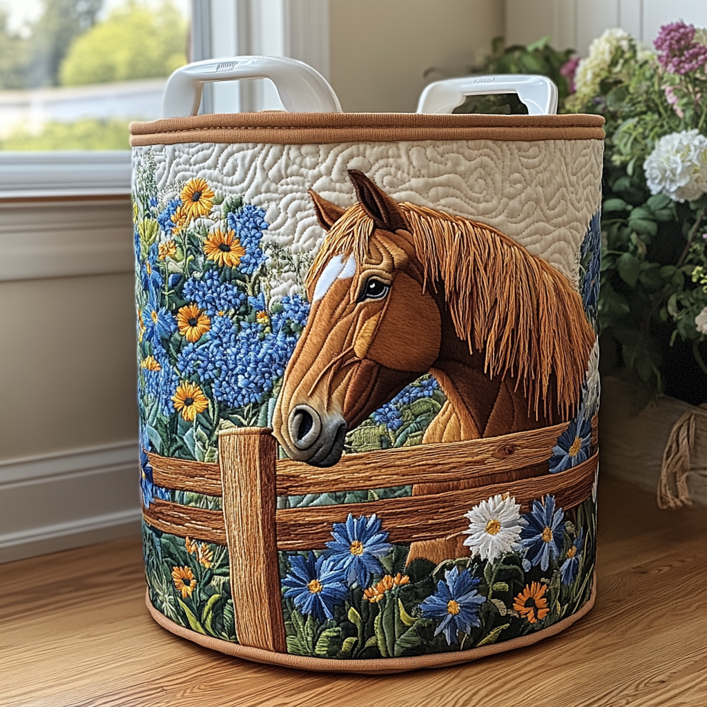Quilted Laundry Basket with Horse