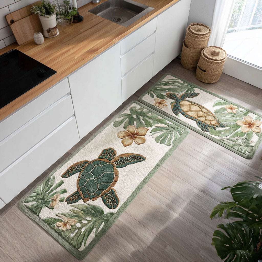 Non-Slip Kitchen Rug with Delicate Shells
