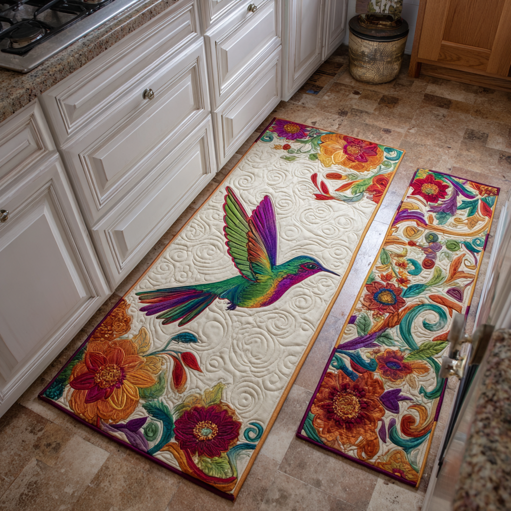 Non-Slip Kitchen Rug with Delicate Hummingbird
