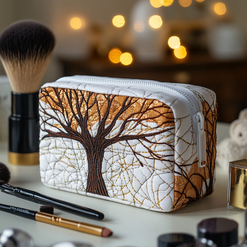 Quilted Makeup Bag with Tree Foliage