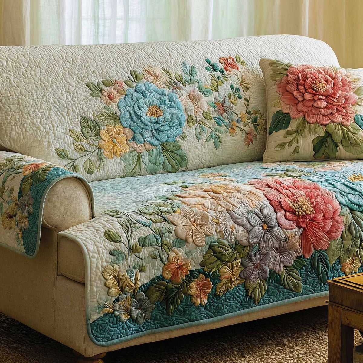 Quilted Sofa Cover in Ivory