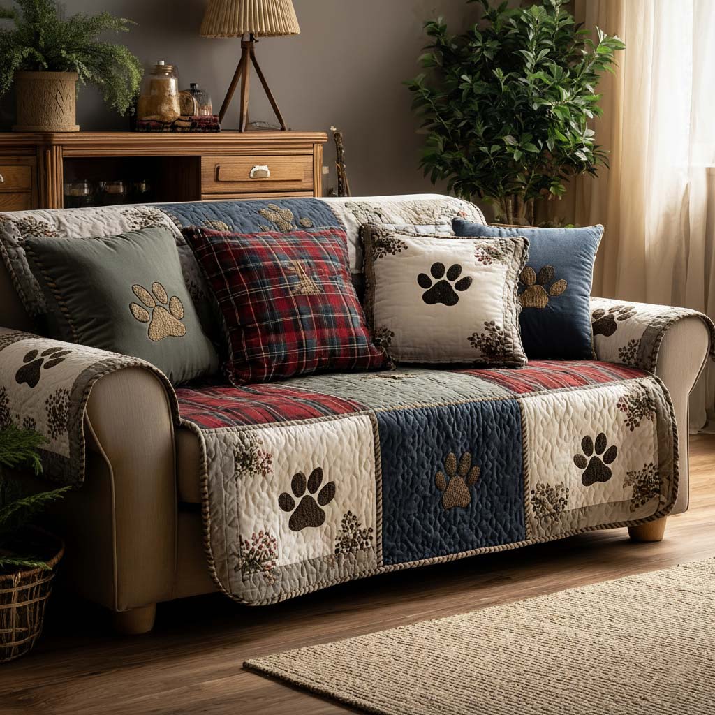 Quilted Sofa Cover – Quilted Sofa Cover with Paw Prints