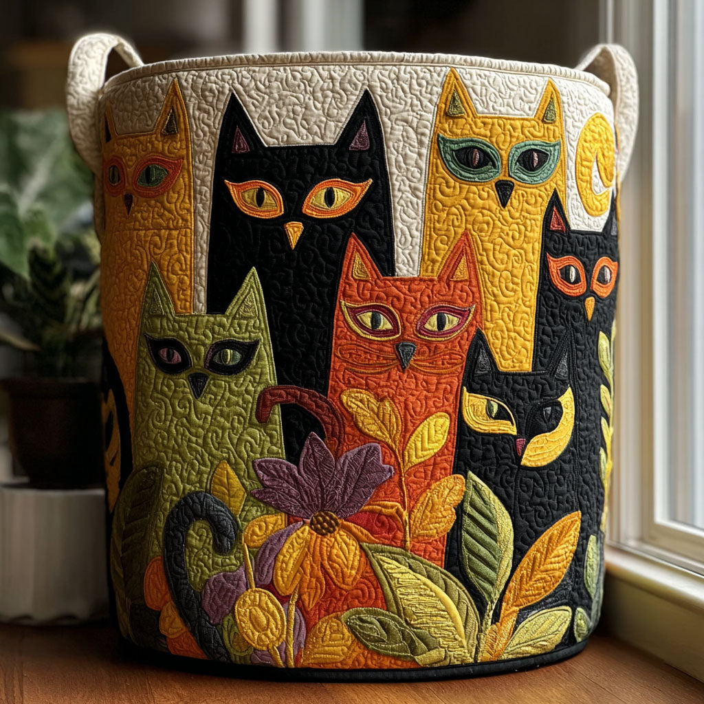 Quilted Laundry Basket with Cats