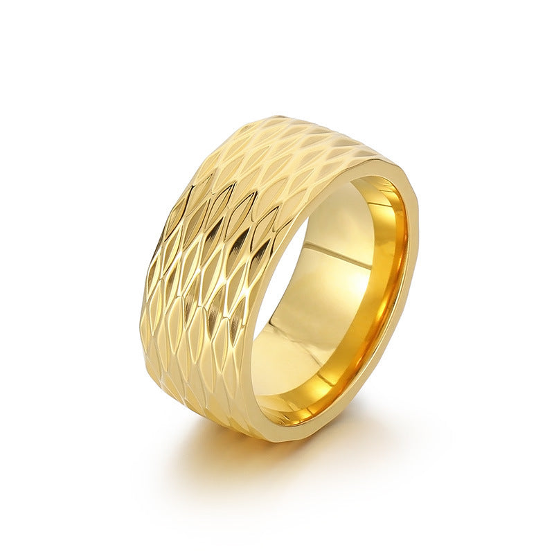Kaelis Band Ring with Grid Pattern | Gold