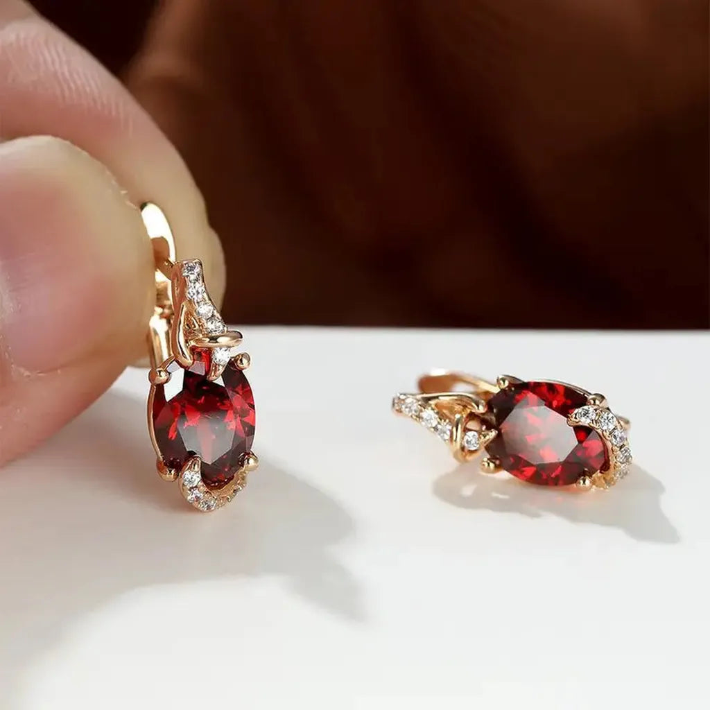 Drop Earrings “Crimson Dusk” | Gold