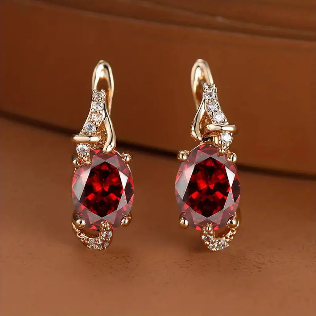 Drop Earrings “Crimson Dusk” | Gold