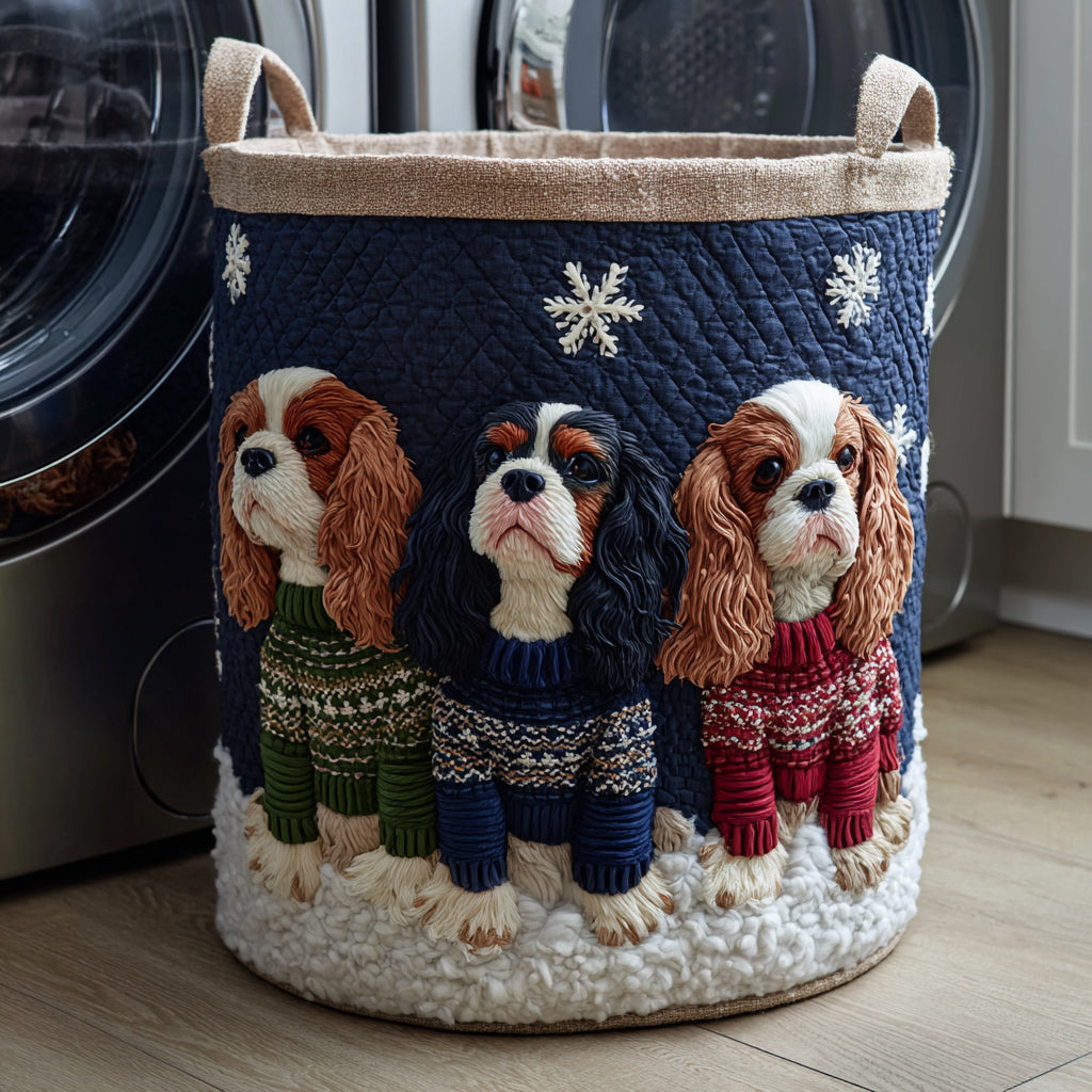 Quilted Laundry Basket with Cavalier King Charles
