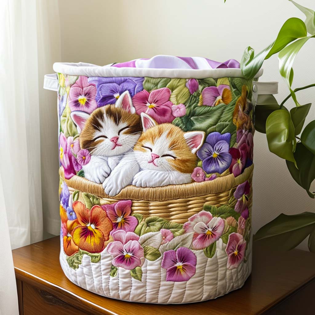Quilted Laundry Basket with Cats