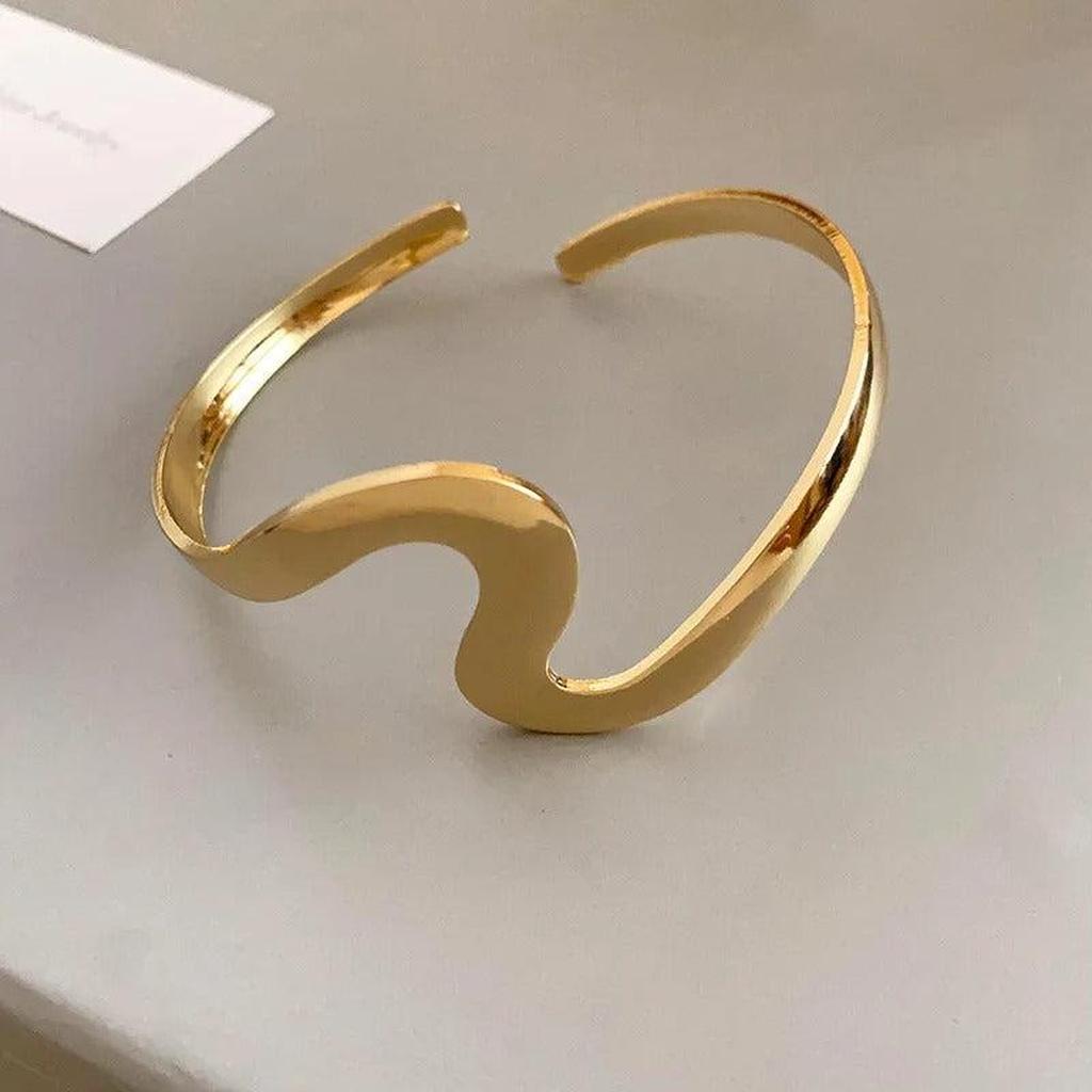Open Bracelet with Gold Wave Pattern