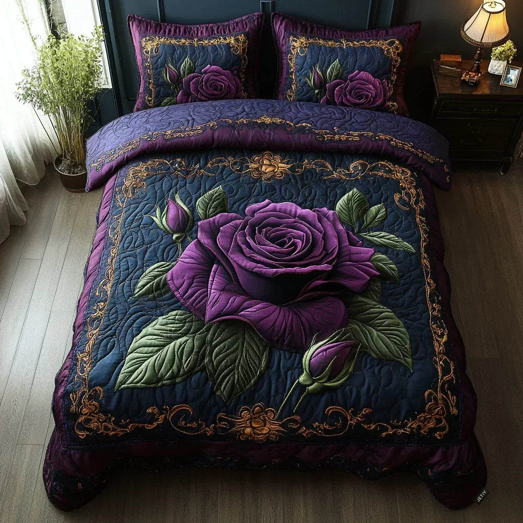 3-Piece Quilted Bedding Set – Pink Lilac