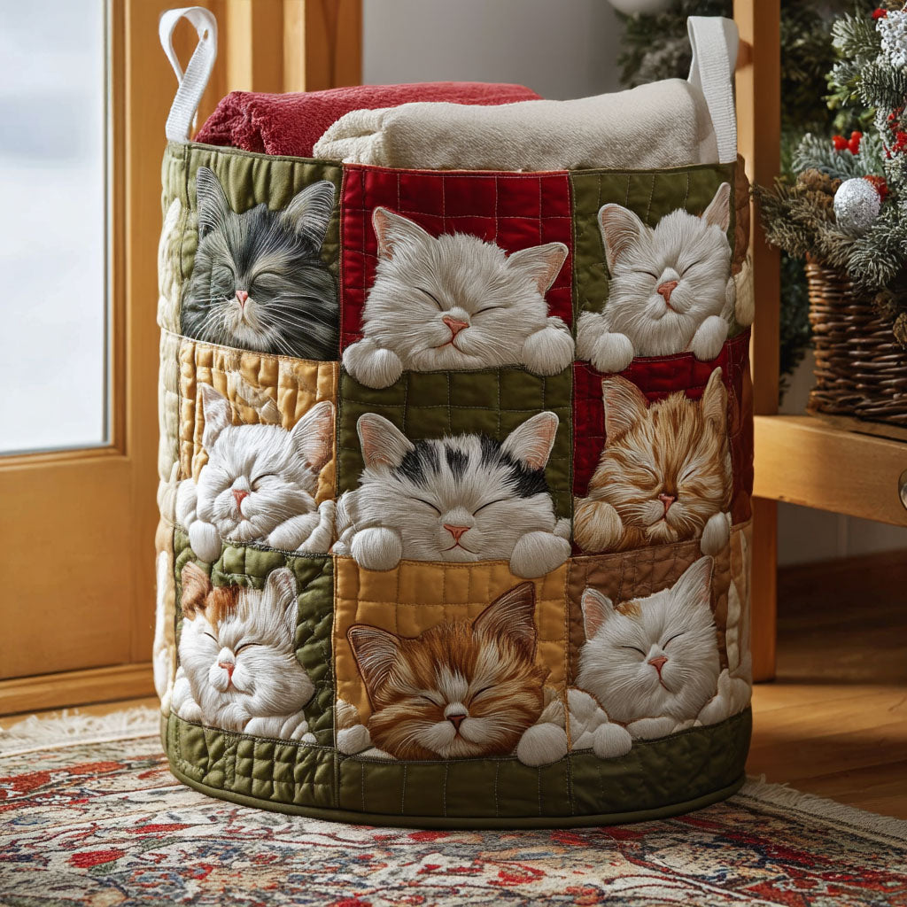 Quilted Laundry Basket with Cosy Cat