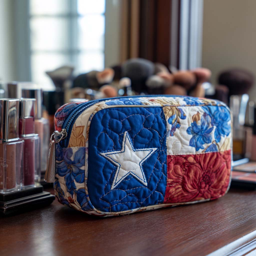 Quilted Makeup Bag with Lone Star
