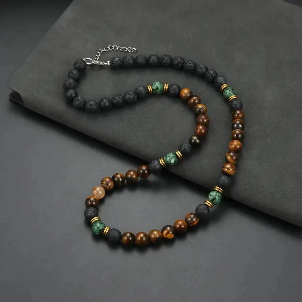 Necklace with Tiger's Eye Beads and Gold Clasp