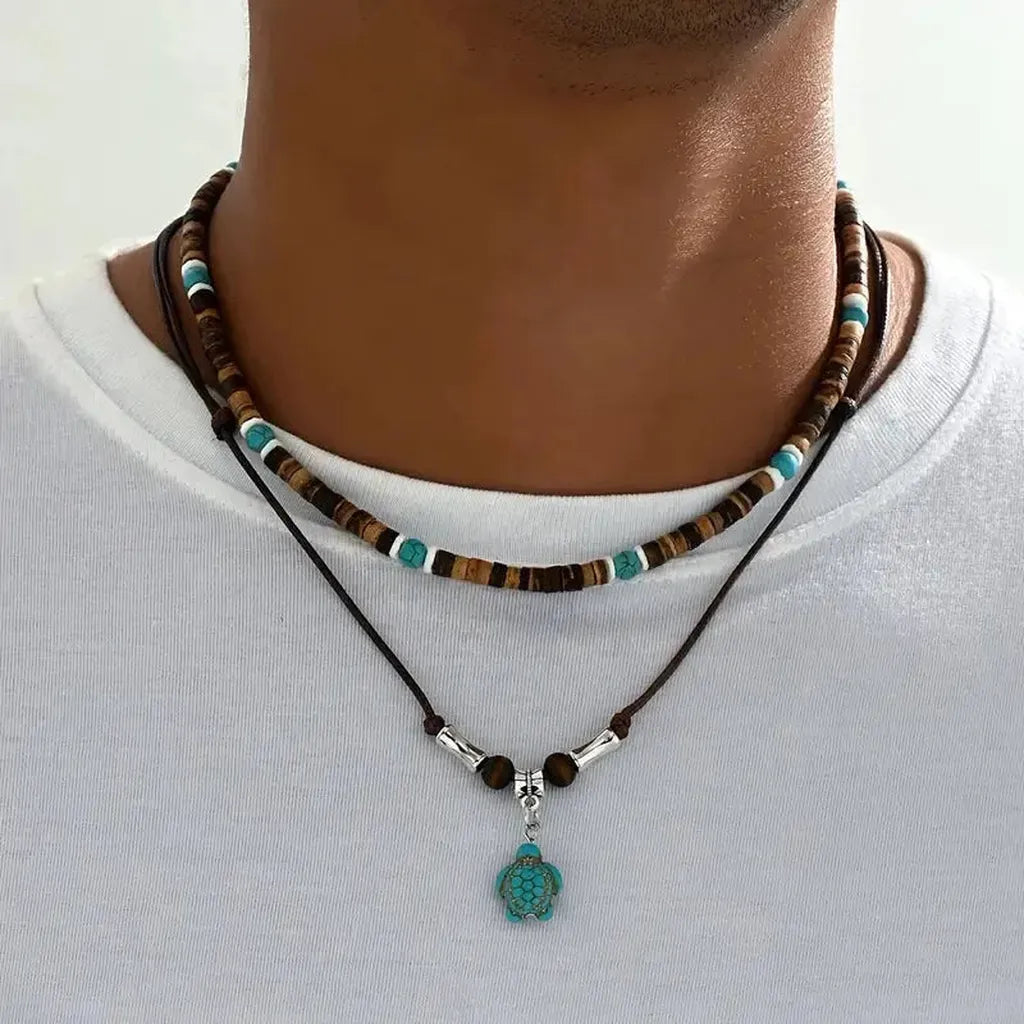 Men's Necklace with Turquoise and Tiger's Eye Beads