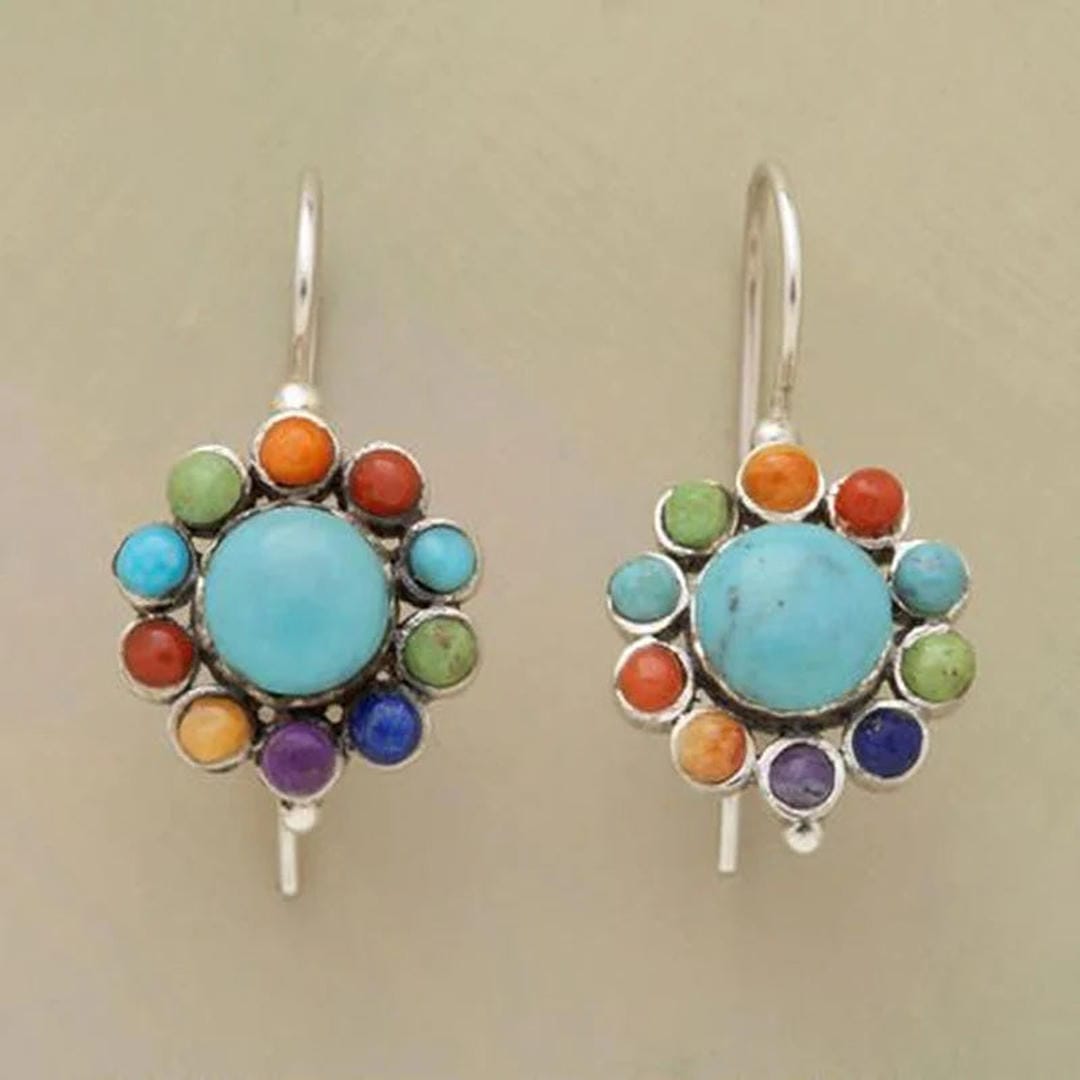 Blossom Drop Earrings with Colourful Stones