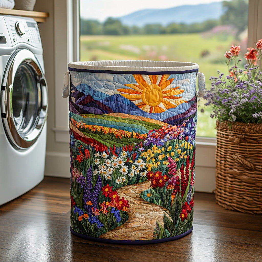 Quilted Laundry Basket with Floral Pattern