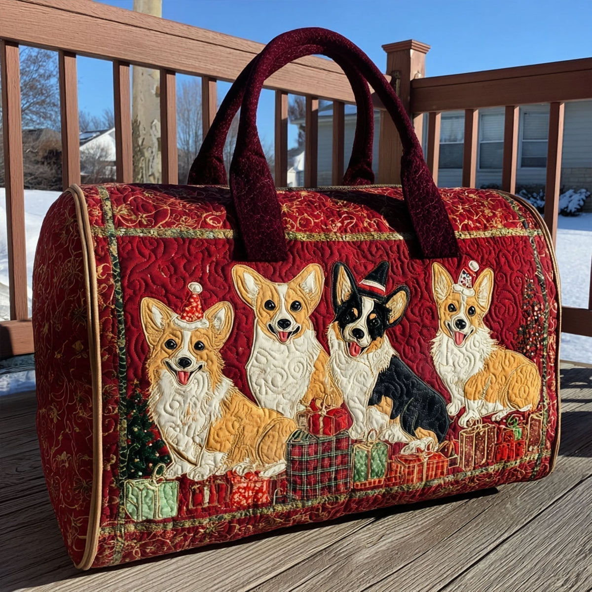 Quilted Travel Bag – Festive Corgi