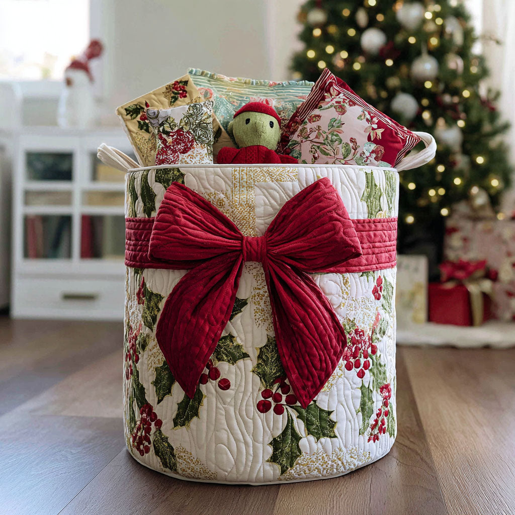 Quilted Laundry Basket with Christmas Pattern